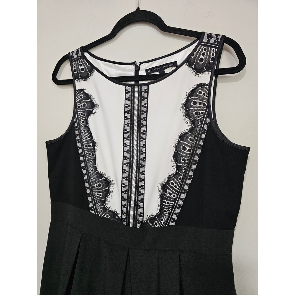 WHBM Black White Lace Trim Fit Flare Dress 12 Pockets Sleeveless Pleated Party ~ - Picture 3 of 10
